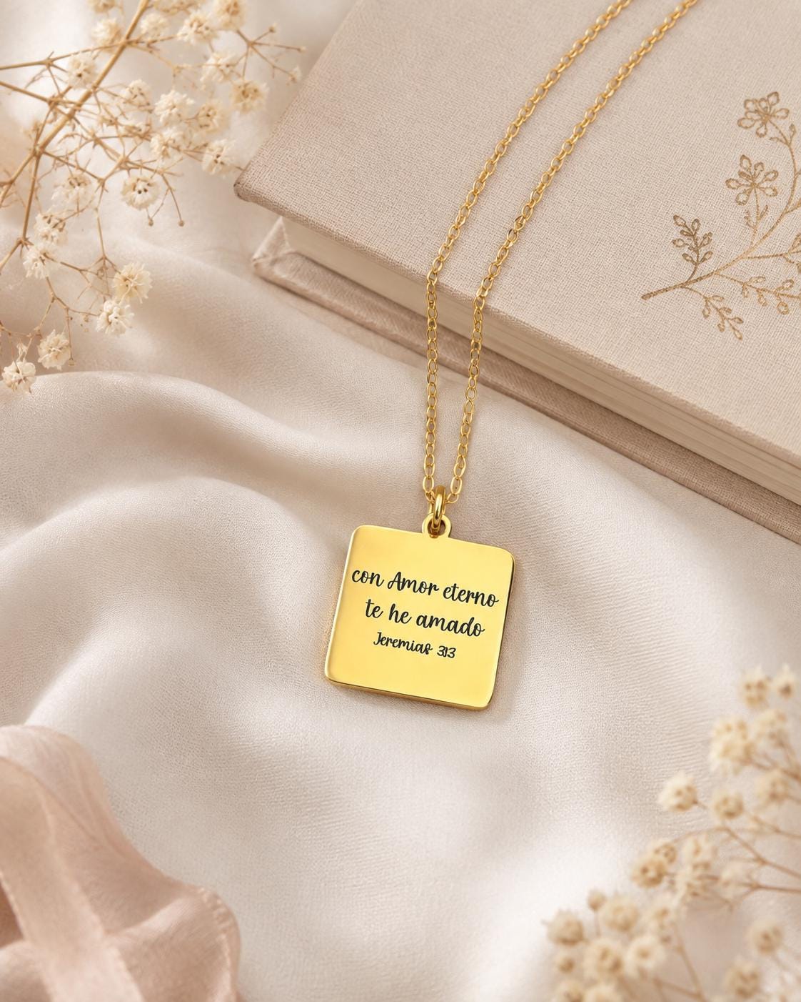 Collar Con Amor Eterno Te He Amado, Jeremías 31:3, Joyería Cristiana en Español, Collar Bíblico, Regalo de Fe para Mujer