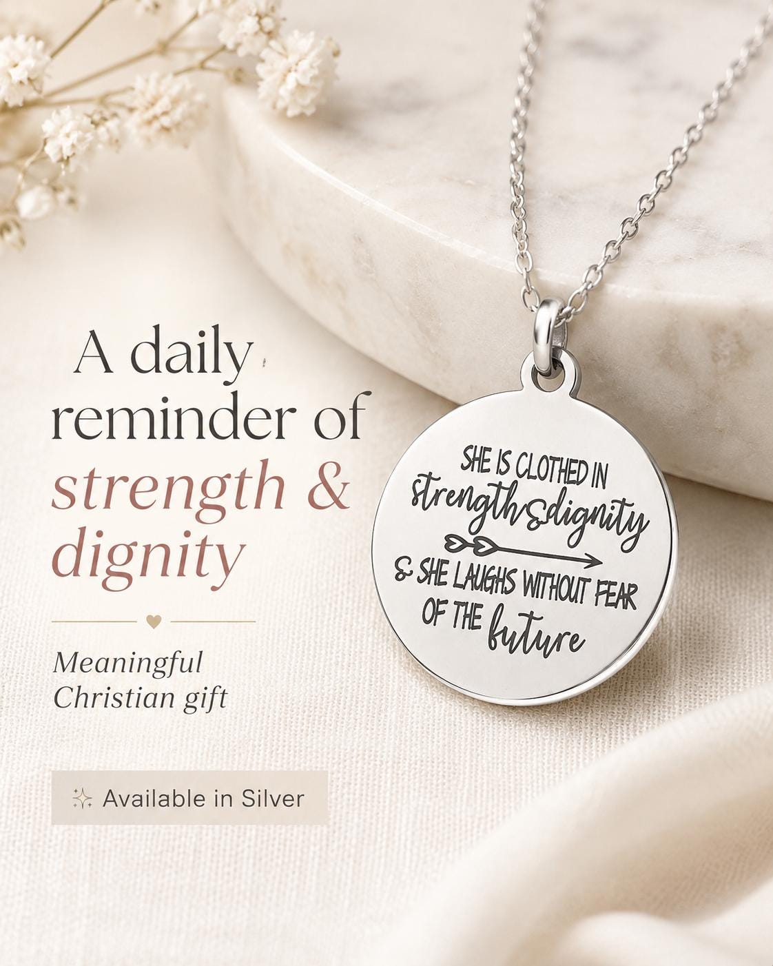 Proverbs 31:25 Necklace, She Is Clothed in Strength and Dignity Necklace, Christian Jewelry for Women, Faith Gift, Bible Verse Necklace