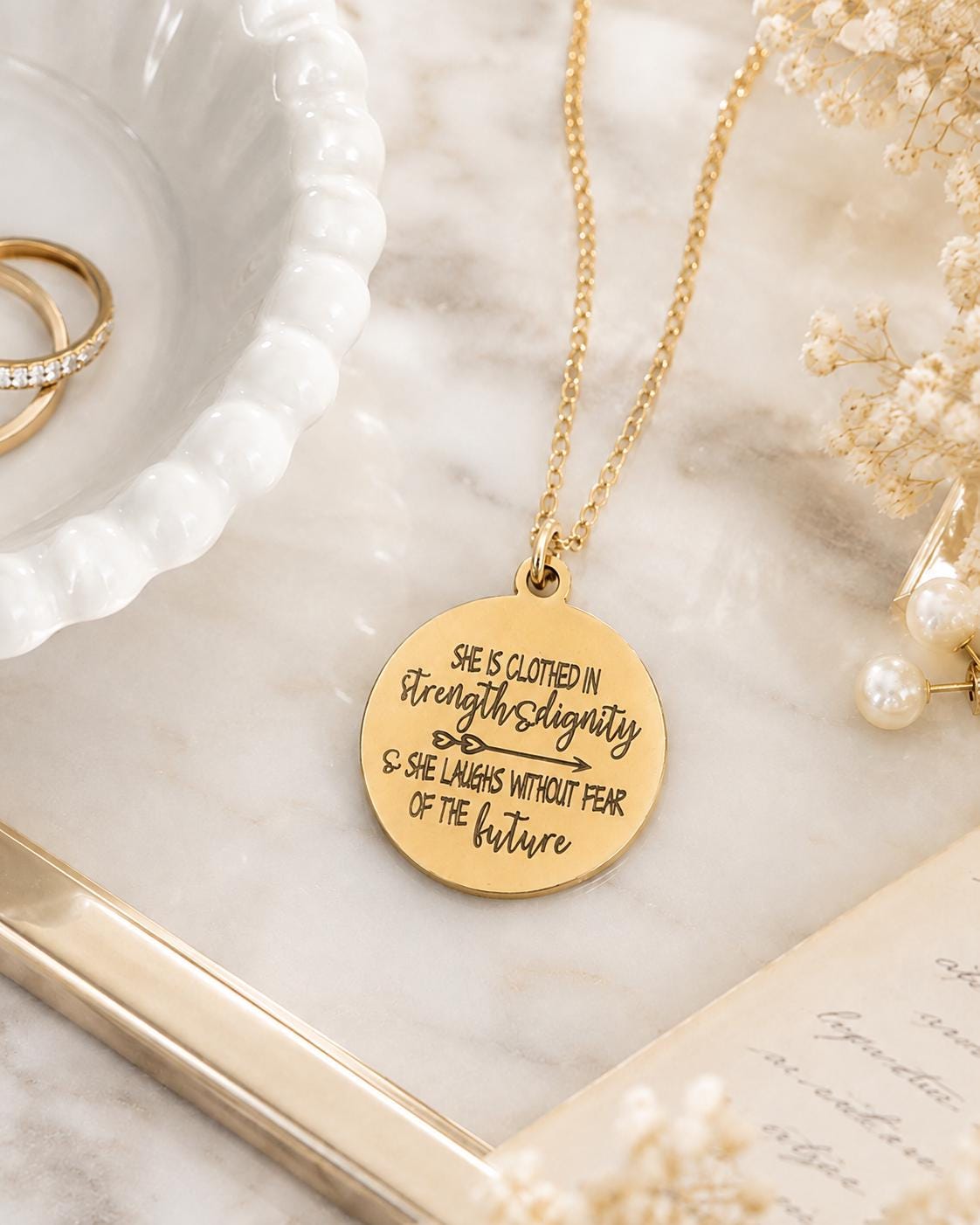 Proverbs 31:25 Necklace, She Is Clothed in Strength and Dignity Necklace, Christian Jewelry for Women, Faith Gift, Bible Verse Necklace