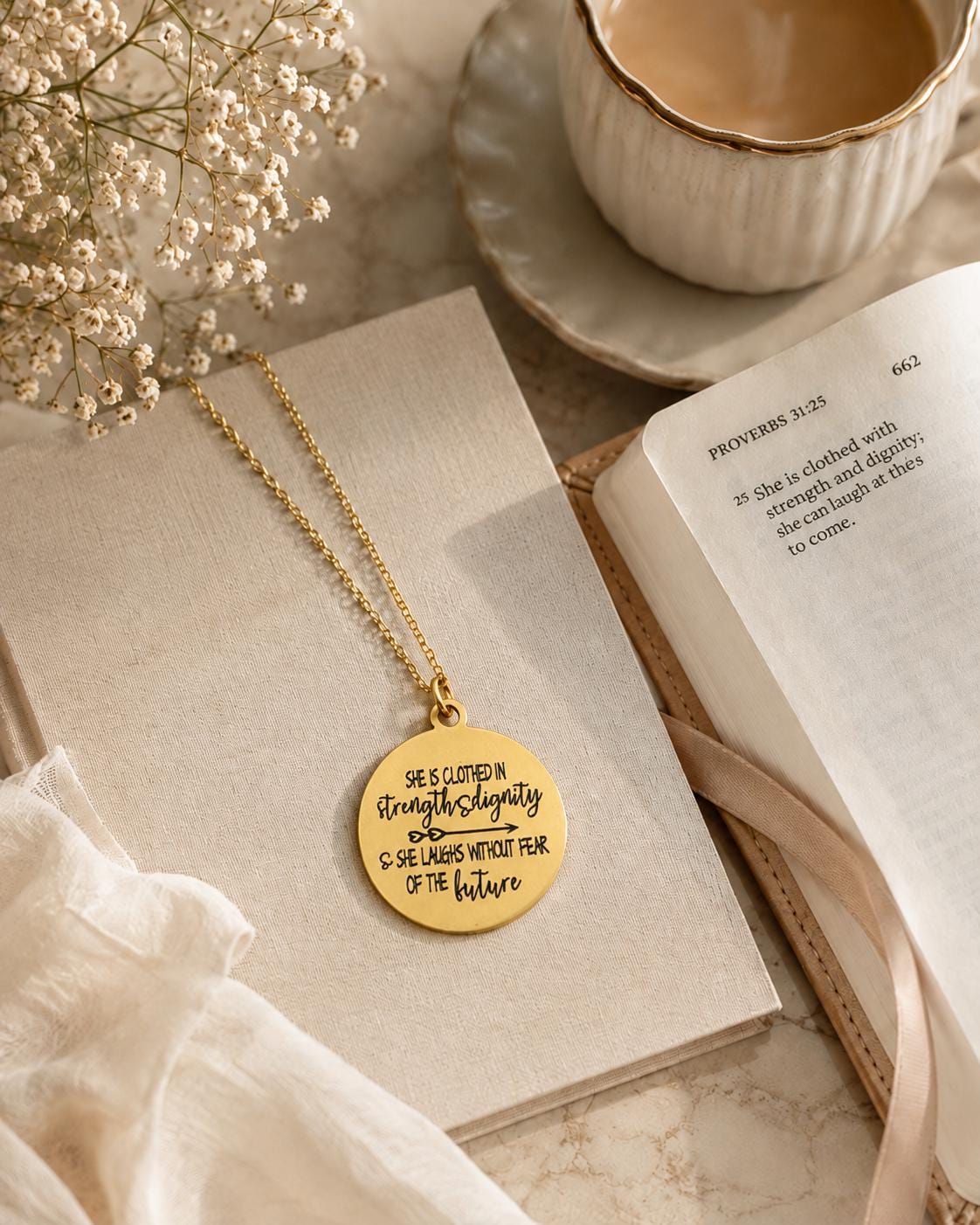 Proverbs 31:25 Necklace, She Is Clothed in Strength and Dignity Necklace, Christian Jewelry for Women, Faith Gift, Bible Verse Necklace