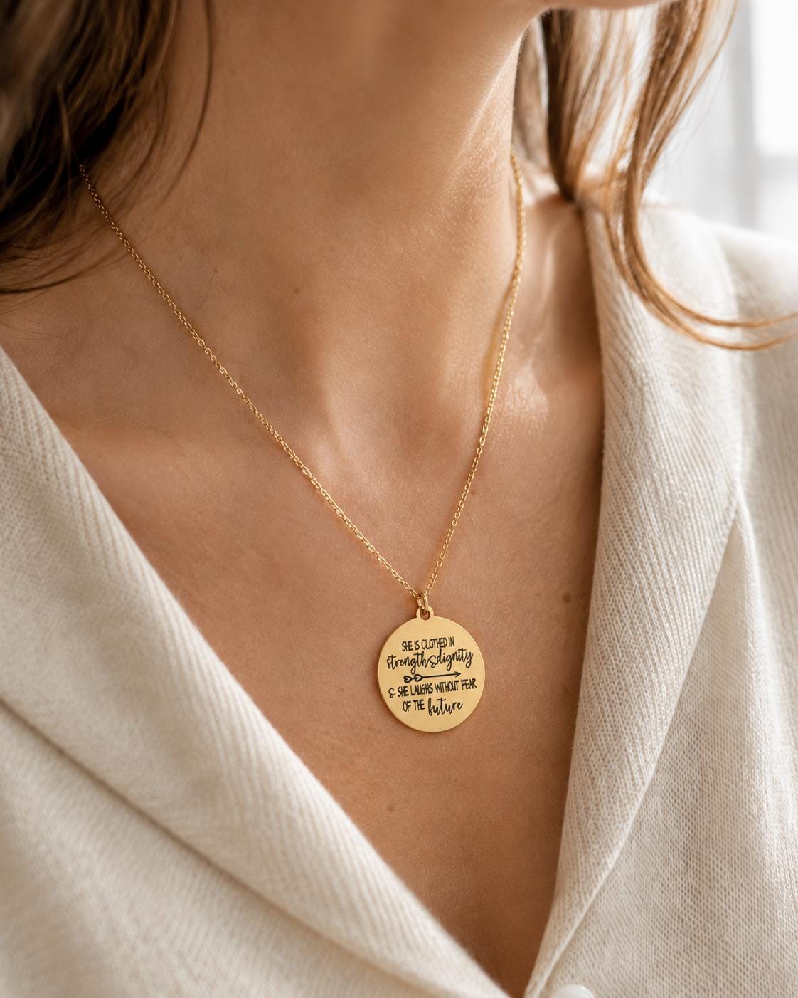 Proverbs 31:25 Necklace, She Is Clothed in Strength and Dignity Necklace, Christian Jewelry for Women, Faith Gift, Bible Verse Necklace