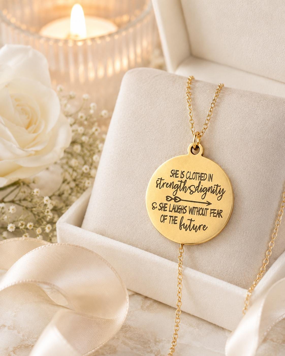 Proverbs 31:25 Necklace, She Is Clothed in Strength and Dignity Necklace, Christian Jewelry for Women, Faith Gift, Bible Verse Necklace