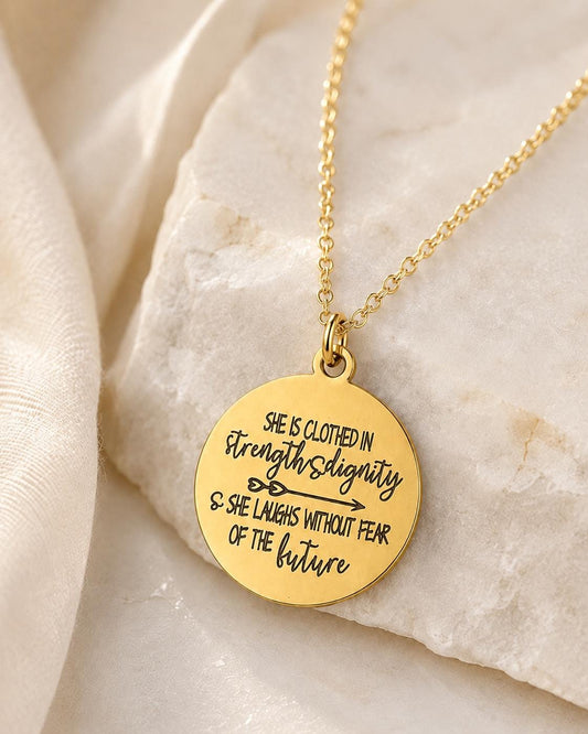 Proverbs 31:25 Necklace, She Is Clothed in Strength and Dignity Necklace, Christian Jewelry for Women, Faith Gift, Bible Verse Necklace