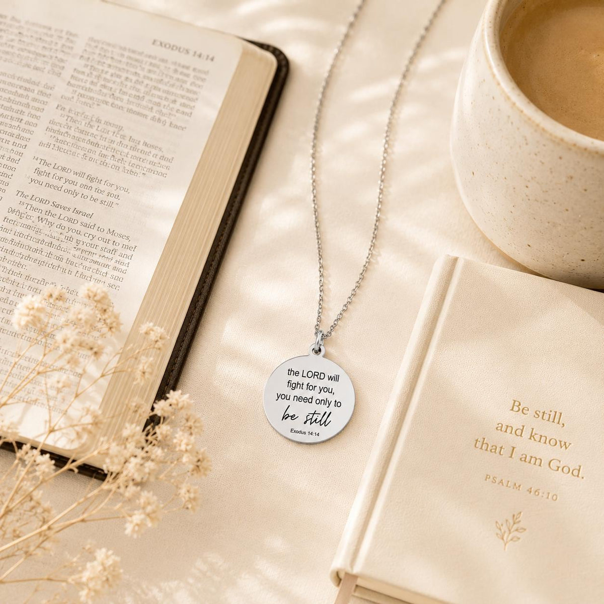The Lord will fight for you Exodus 14:14 Necklace, Christian Gifts, Be Still Necklace, Gifts for mom, Meaningful Gifts, motivational jewelry