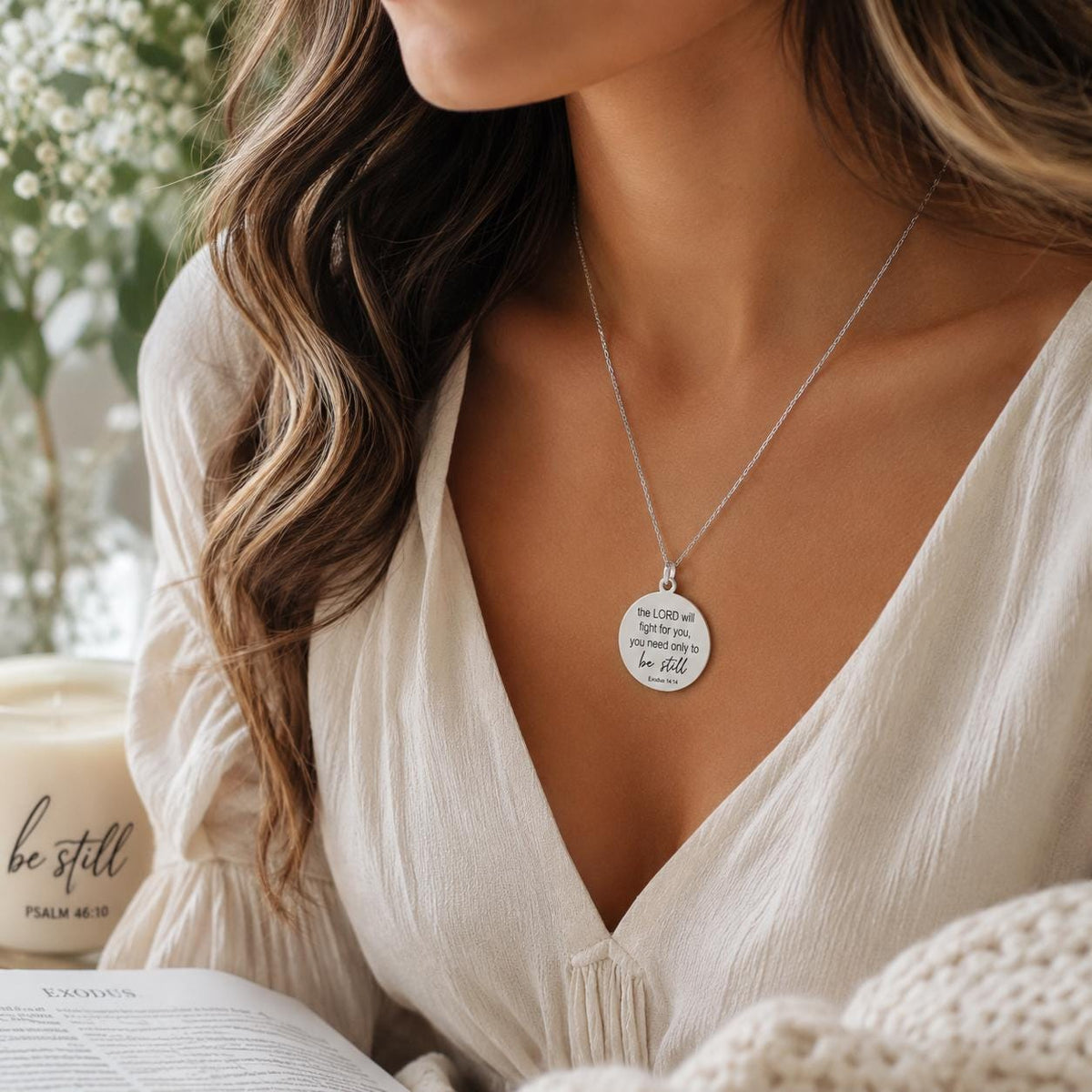 The Lord will fight for you Exodus 14:14 Necklace, Christian Gifts, Be Still Necklace, Gifts for mom, Meaningful Gifts, motivational jewelry
