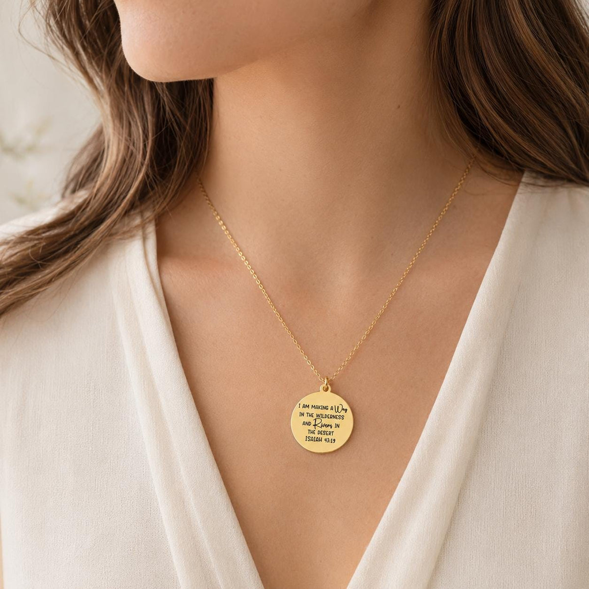 Gold Plated Bible Verse Necklace, Isaiah 43:19, Christian Gift I am making a Way