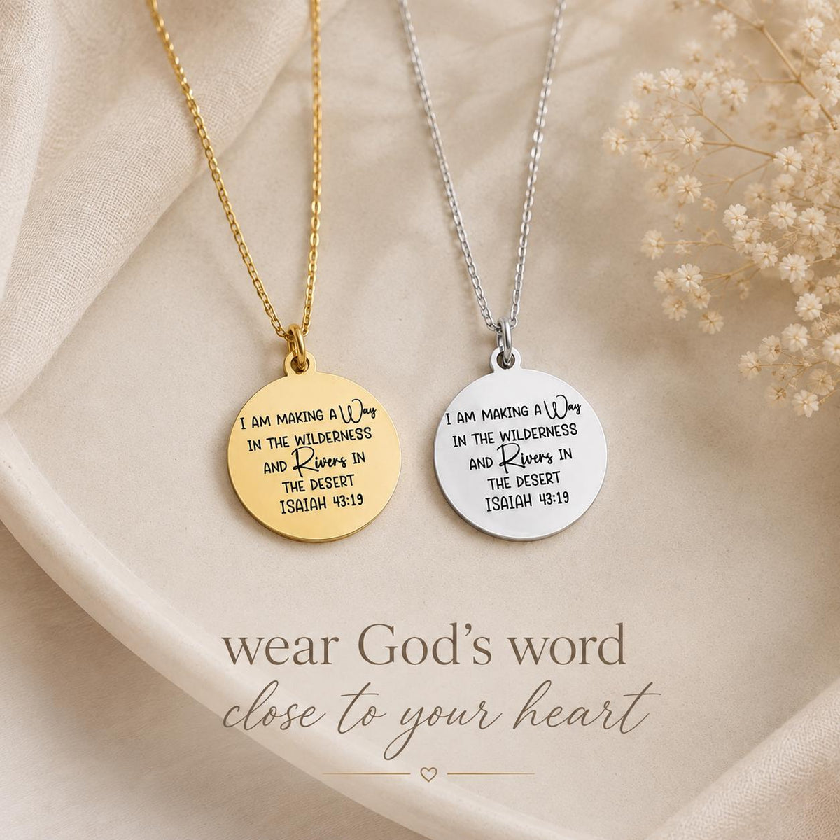 Gold Plated Bible Verse Necklace, Isaiah 43:19, Christian Gift I am making a Way