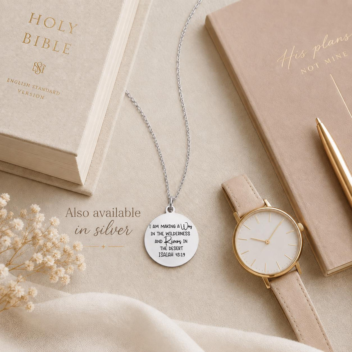 Gold Plated Bible Verse Necklace, Isaiah 43:19, Christian Gift I am making a Way