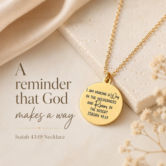 Gold Plated Bible Verse Necklace, Isaiah 43:19, Christian Gift I am making a Way