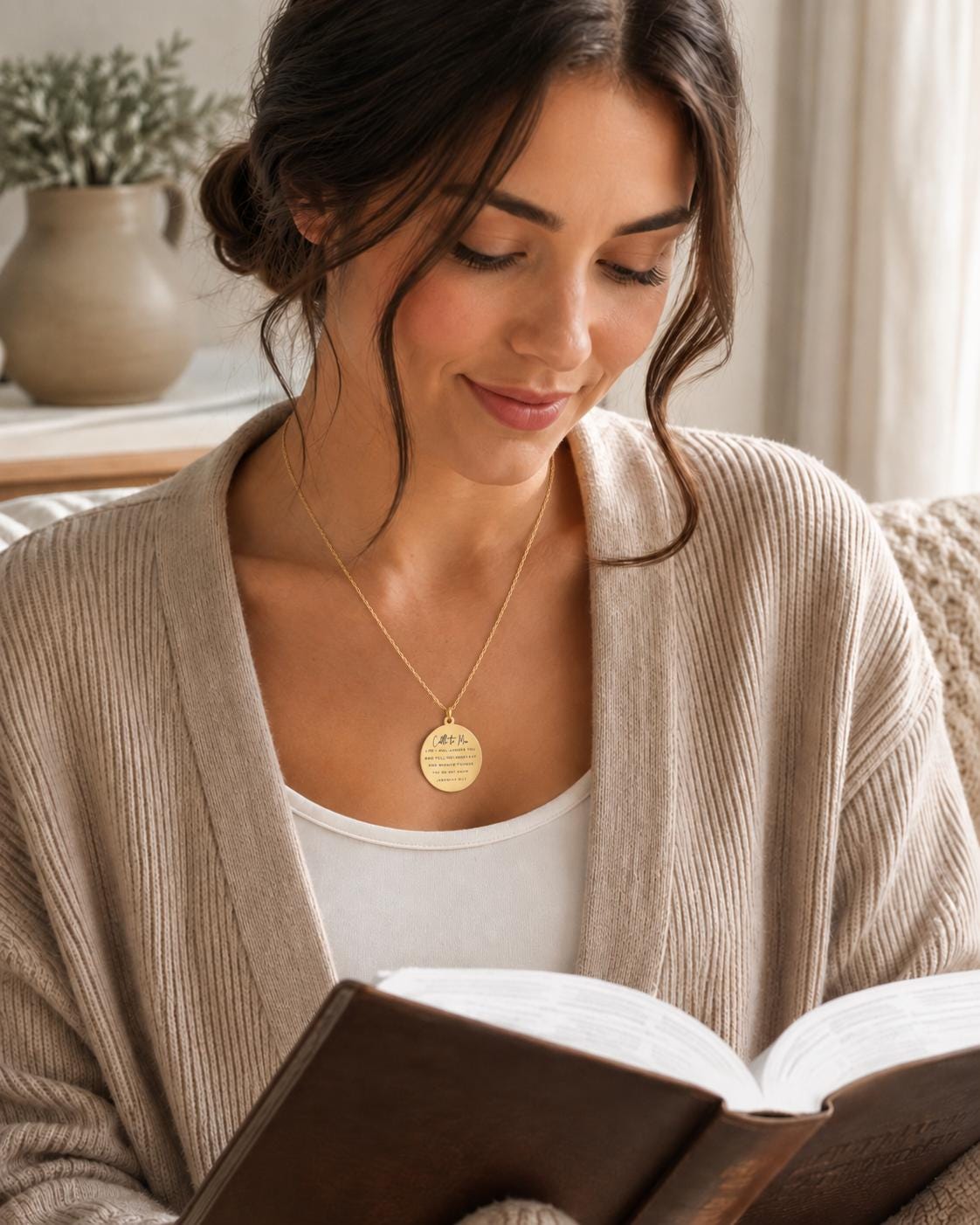 Jeremiah 33:3 Bible Verse Gold Disc Necklace, Christian Jewelry Call to me