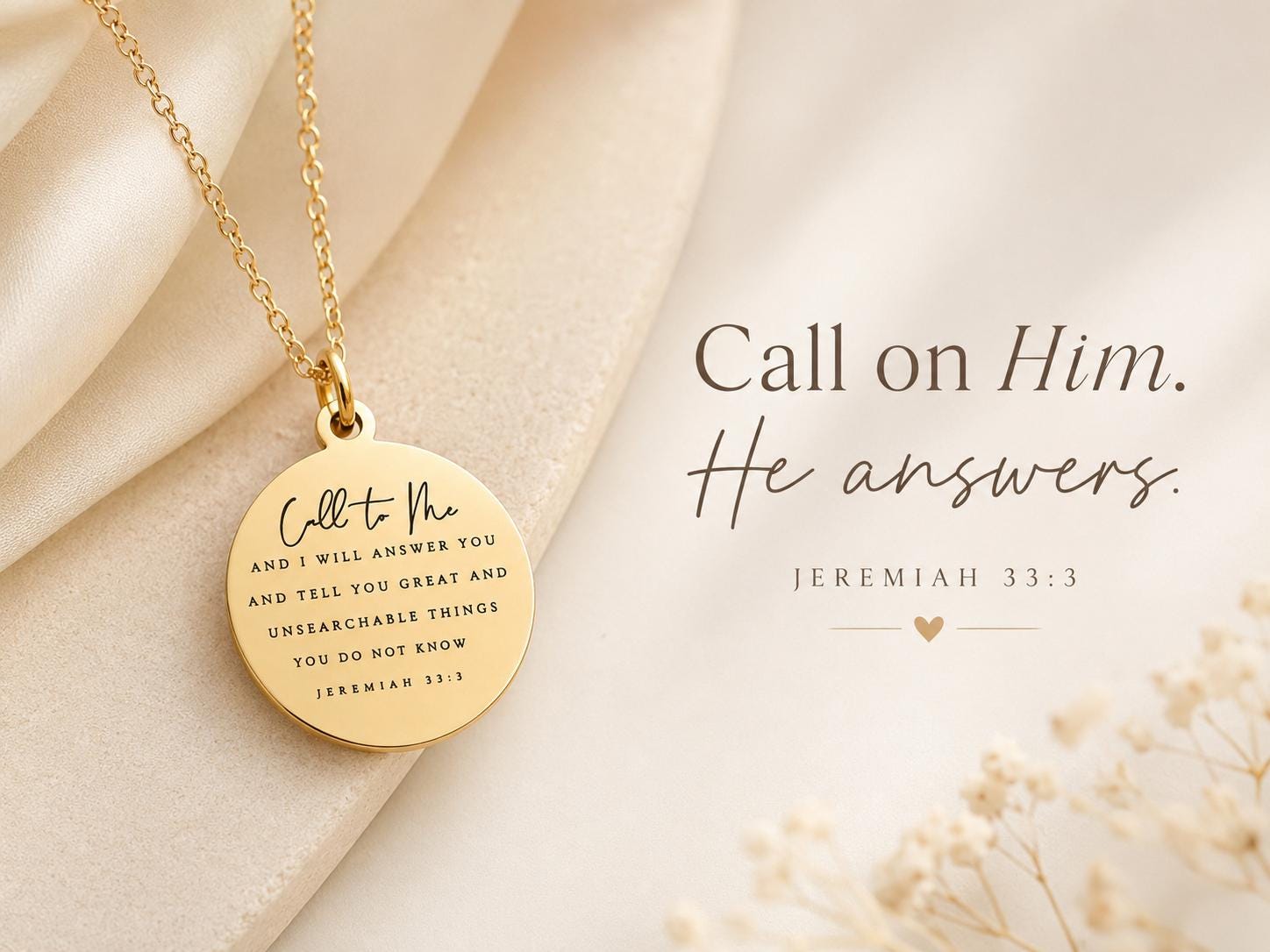 Jeremiah 33:3 Bible Verse Gold Disc Necklace, Christian Jewelry Call to me