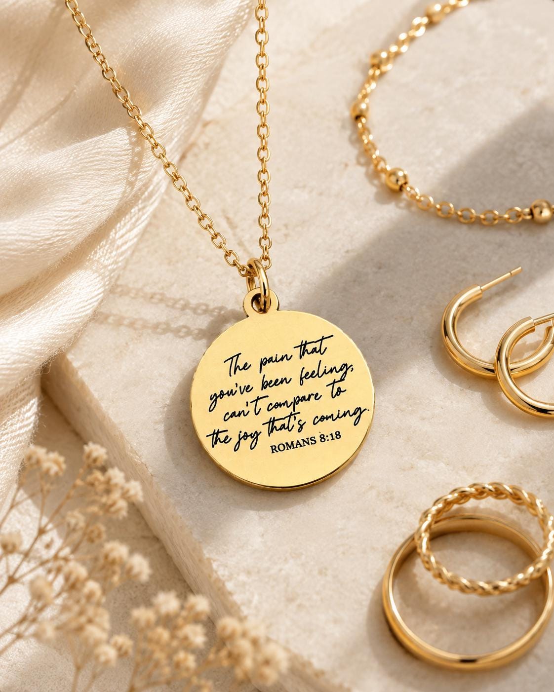 Romans 8:18 Necklace The Pain You’ve Been Feeling Can’t Compare Necklace Christian Encouragement Gift, Faith Jewelry for Women, Bible Verse