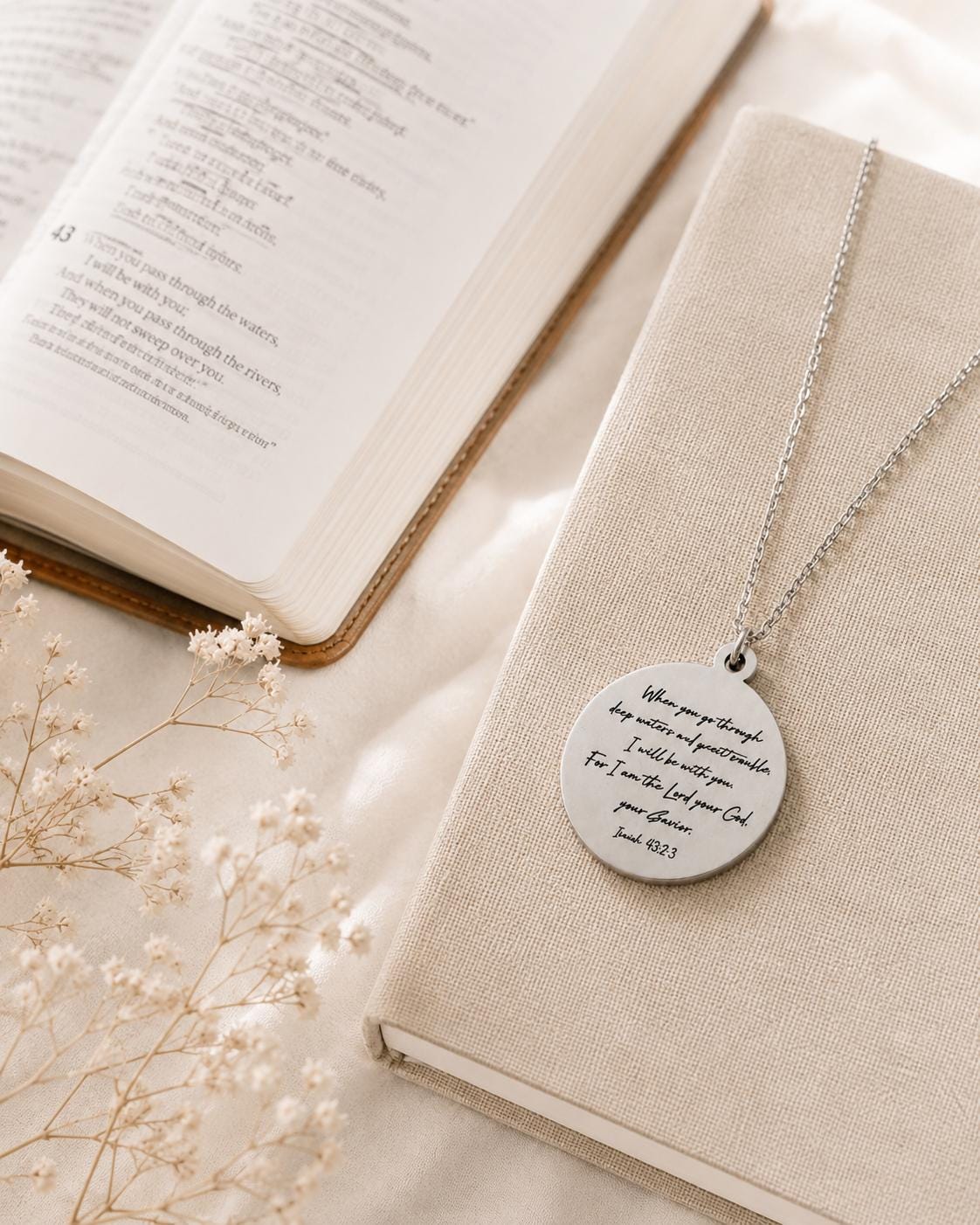 When You Go Through Deep Waters Necklace, Isaiah 43:2 Jewelry, Christian Encouragement Gift, Faith Necklace for Women, God Is With You Penda