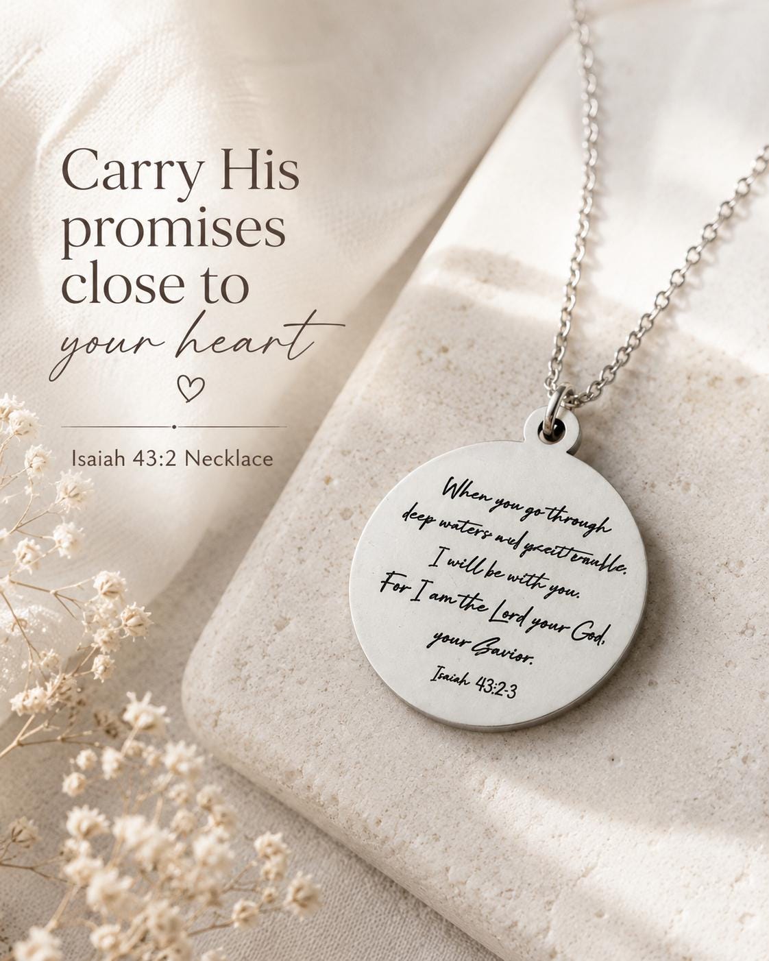 When You Go Through Deep Waters Necklace, Isaiah 43:2 Jewelry, Christian Encouragement Gift, Faith Necklace for Women, God Is With You Penda