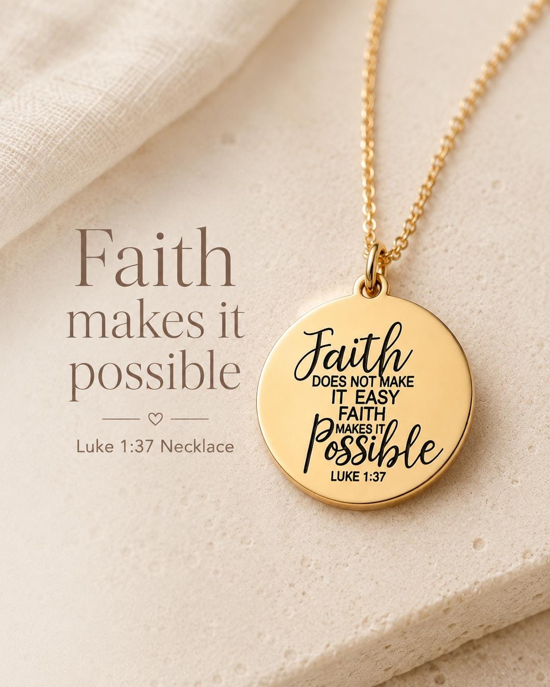 Faith Makes It Possible Necklace, Luke 1:37 Christian Necklace, Faith Jewelry, Encouragement Gift for Her, Inspirational Bible Verse Gift
