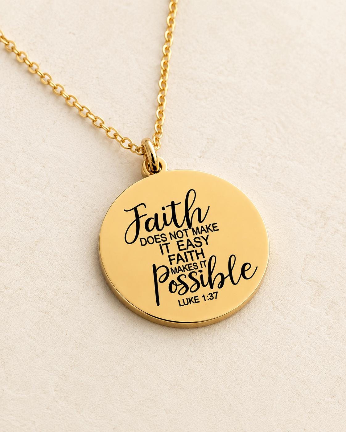 Faith Makes It Possible Necklace, Luke 1:37 Christian Necklace, Faith Jewelry, Encouragement Gift for Her, Inspirational Bible Verse Gift
