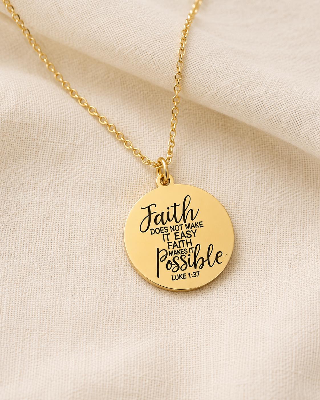 Faith Makes It Possible Necklace, Luke 1:37 Christian Necklace, Faith Jewelry, Encouragement Gift for Her, Inspirational Bible Verse Gift