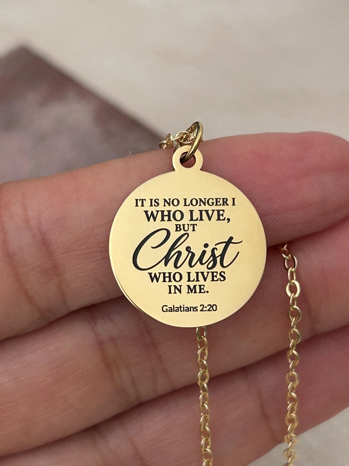 Galatians 2:20 Necklace, Christian Scripture Necklace, Christ Lives in Me Pendant, Personalized Bible Verse Jewelry, Christian Gift for Her