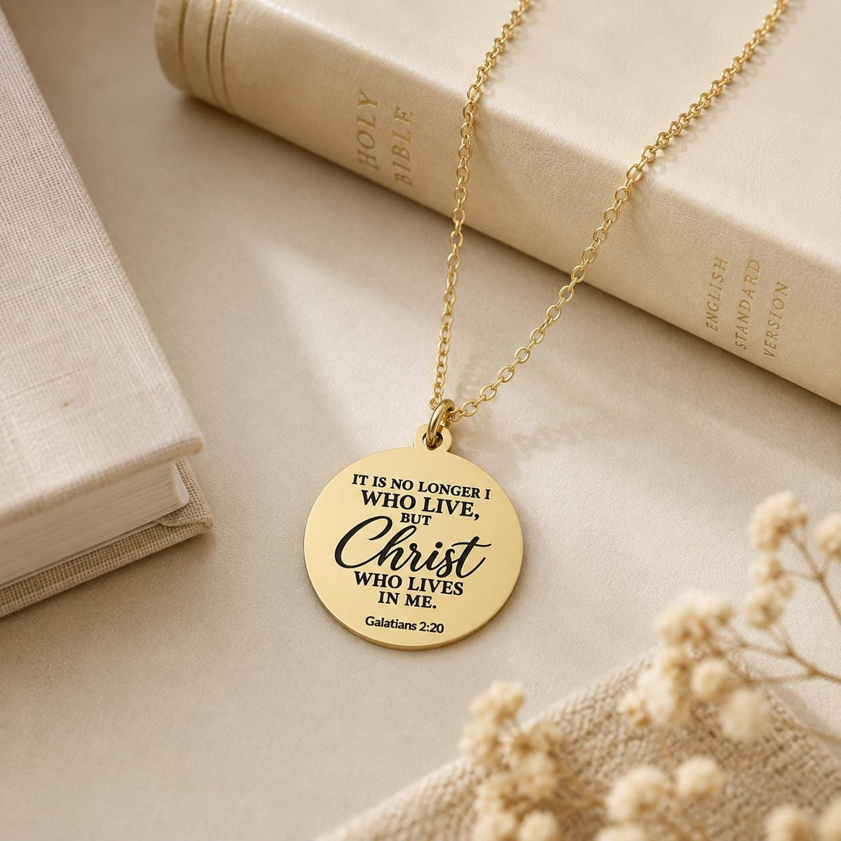 Galatians 2:20 Necklace, Christian Scripture Necklace, Christ Lives in Me Pendant, Personalized Bible Verse Jewelry, Christian Gift for Her