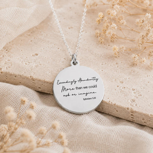 Christian Encouragement Necklace, Personalized Bible Verse Jewelry, Ephesians 3:20 Gift for Her, Faith Necklace, Exceedingly Abundantly