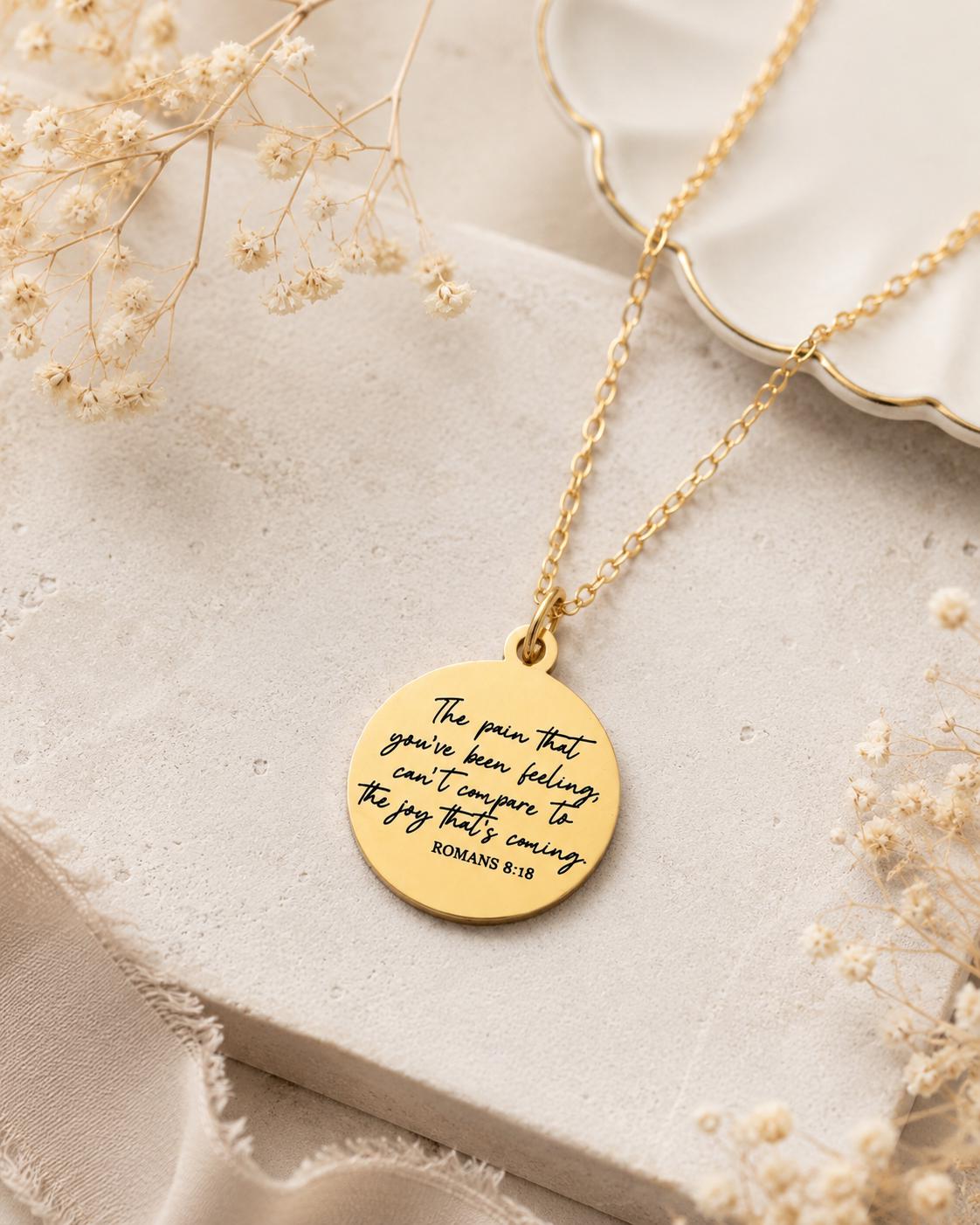 Romans 8:18 Necklace The Pain You’ve Been Feeling Can’t Compare Necklace Christian Encouragement Gift, Faith Jewelry for Women, Bible Verse