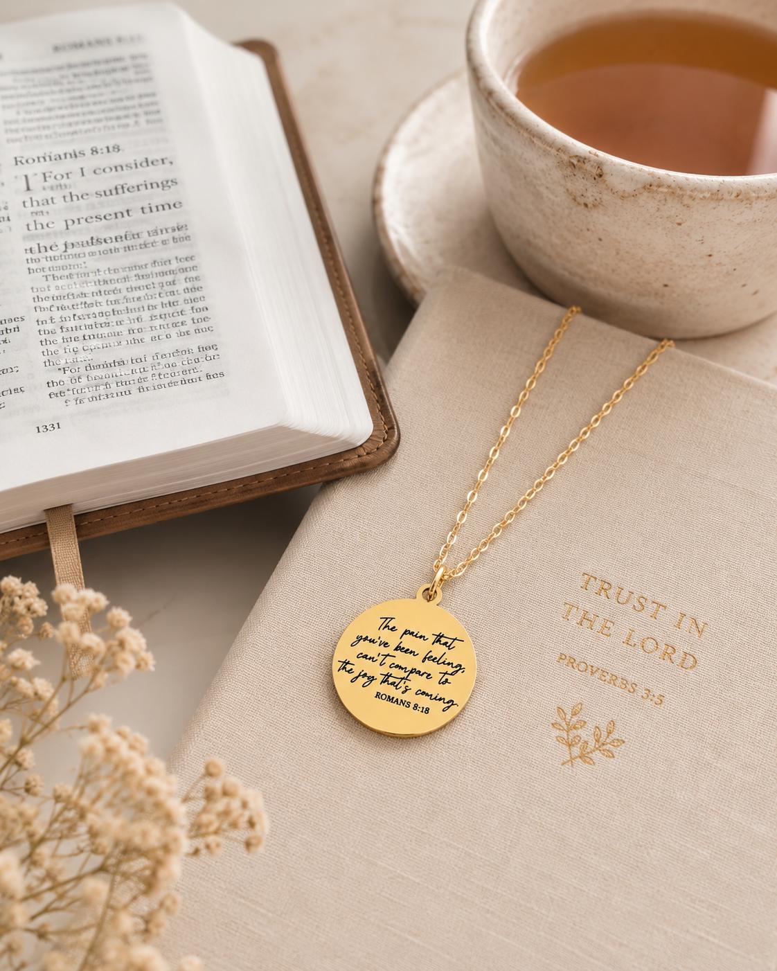 Romans 8:18 Necklace The Pain You’ve Been Feeling Can’t Compare Necklace Christian Encouragement Gift, Faith Jewelry for Women, Bible Verse