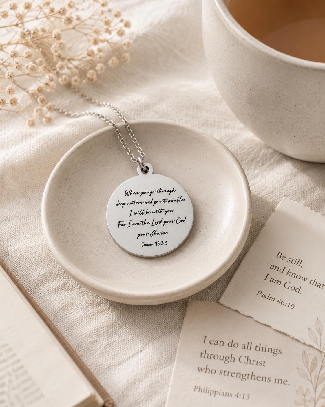When You Go Through Deep Waters Necklace, Isaiah 43:2 Jewelry, Christian Encouragement Gift, Faith Necklace for Women, God Is With You Penda