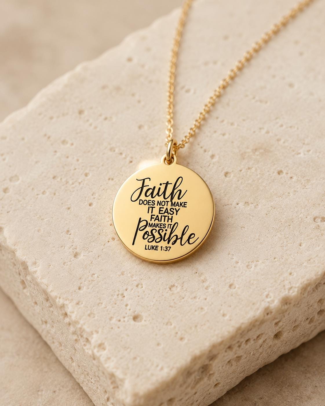 Faith Makes It Possible Necklace, Luke 1:37 Christian Necklace, Faith Jewelry, Encouragement Gift for Her, Inspirational Bible Verse Gift