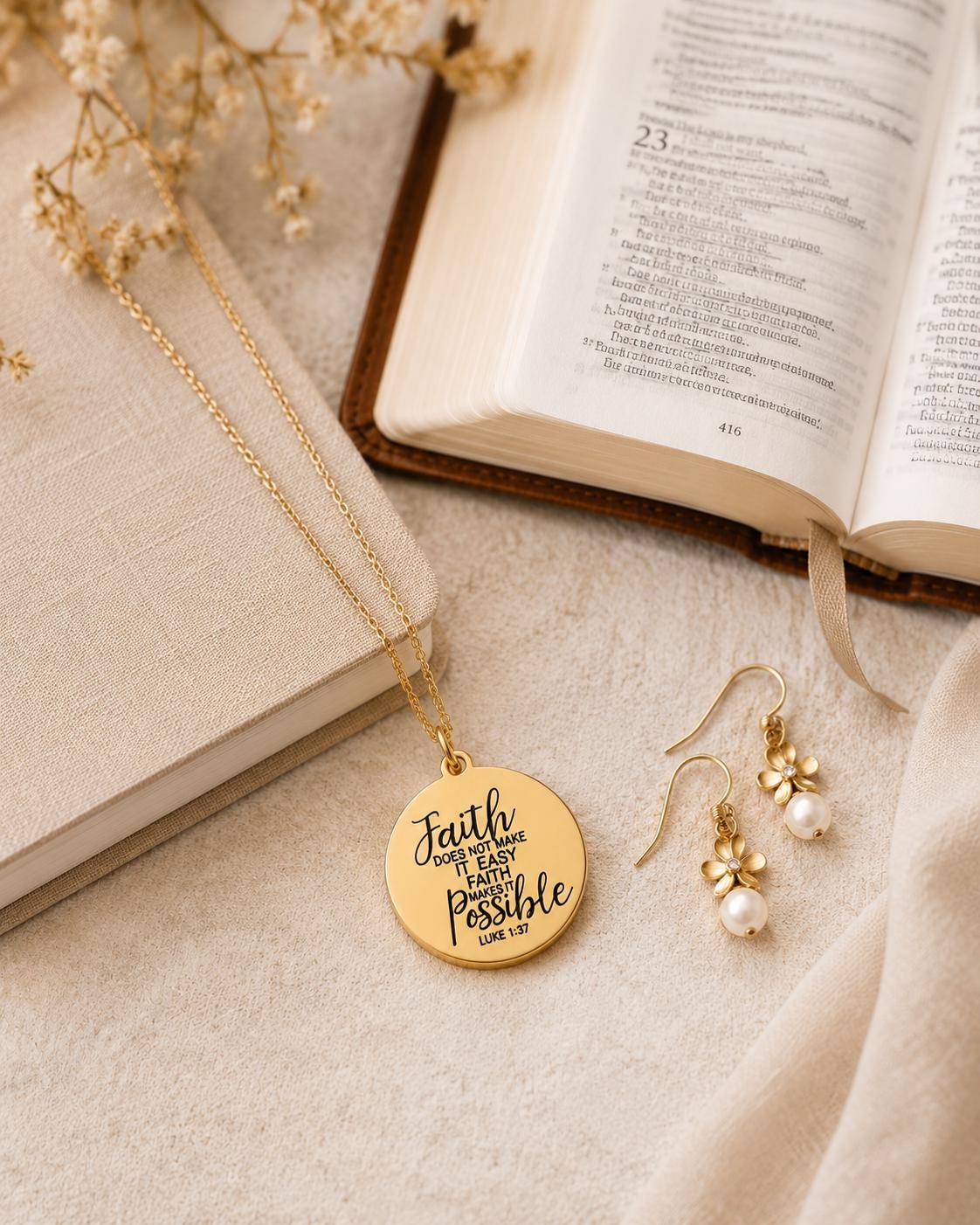 Faith Makes It Possible Necklace, Luke 1:37 Christian Necklace, Faith Jewelry, Encouragement Gift for Her, Inspirational Bible Verse Gift