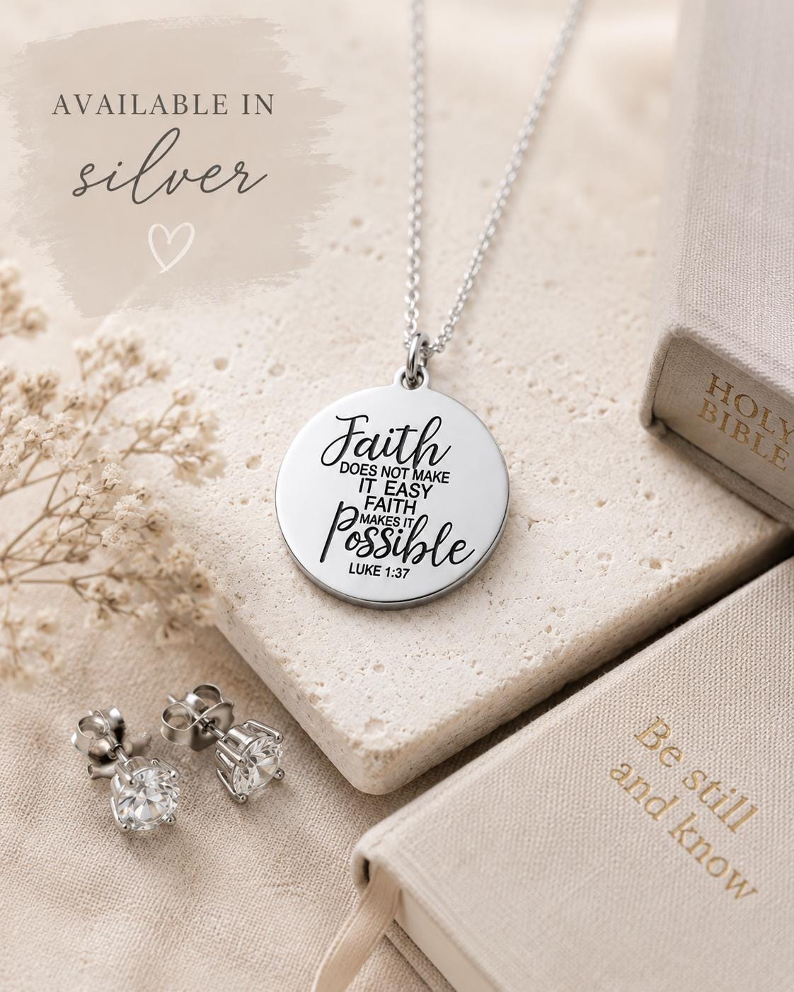 Faith Makes It Possible Necklace, Luke 1:37 Christian Necklace, Faith Jewelry, Encouragement Gift for Her, Inspirational Bible Verse Gift
