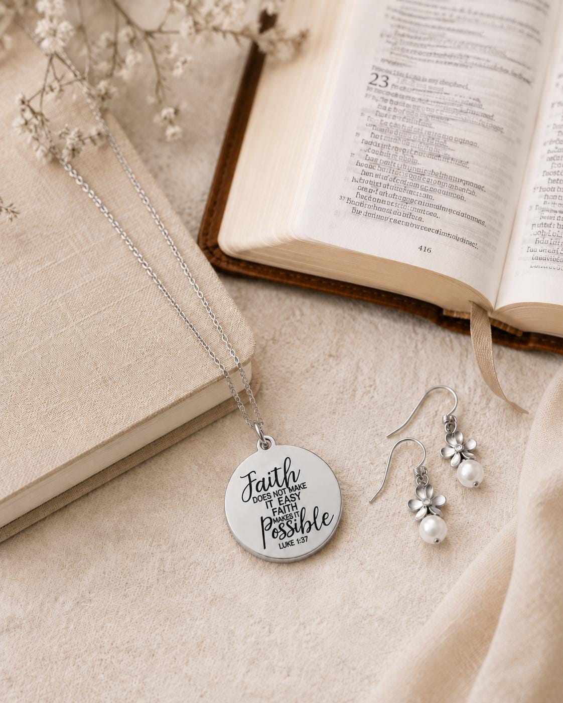 Faith Makes It Possible Necklace, Luke 1:37 Christian Necklace, Faith Jewelry, Encouragement Gift for Her, Inspirational Bible Verse Gift