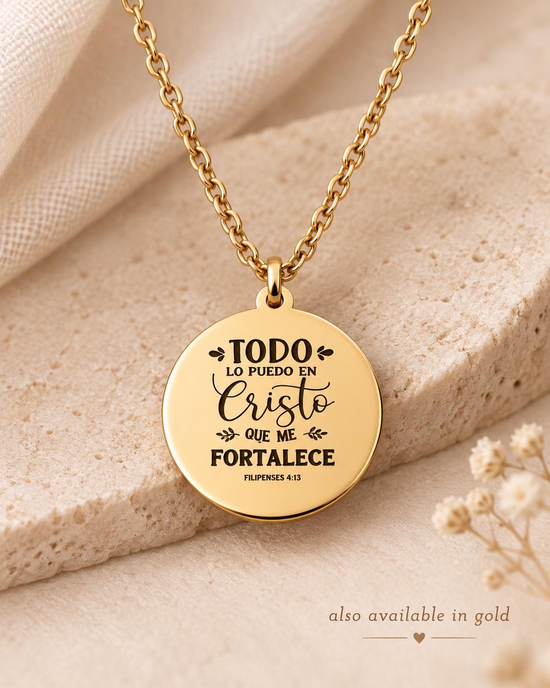 Philippians 4:13 Spanish Bible Verse Necklace - Stainless Steel Christian Jewelry