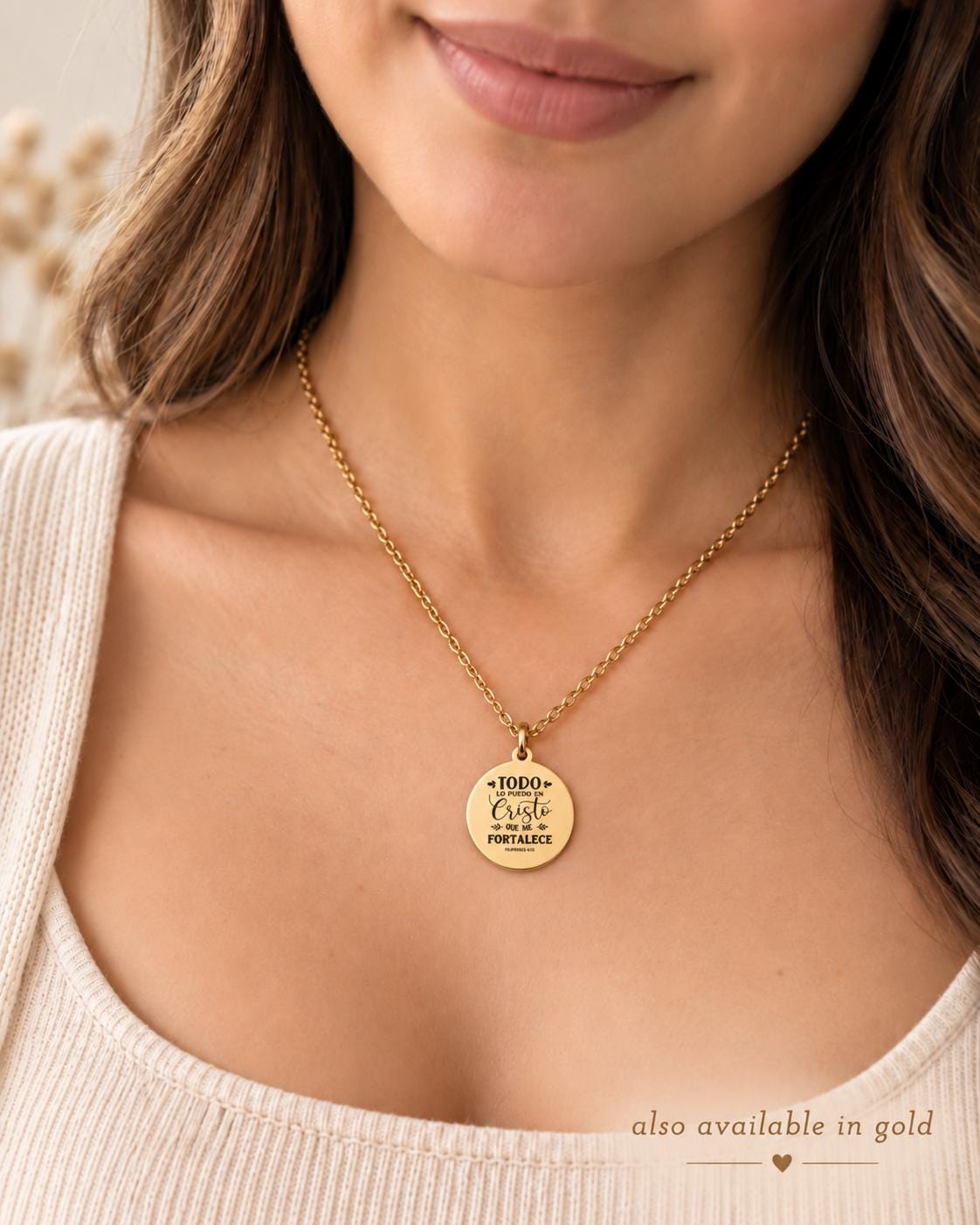 Philippians 4:13 Spanish Bible Verse Necklace - Stainless Steel Christian Jewelry