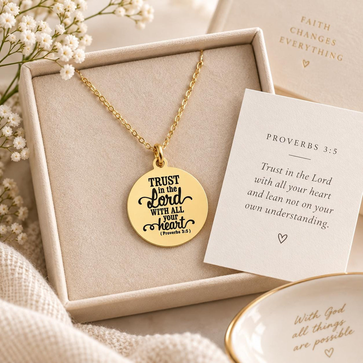 Proverbs 3:5 Necklace, Trust in the Lord Necklace, Christian Scripture Jewelry, Silver Bible Verse Pendant, Faith Gift for Women