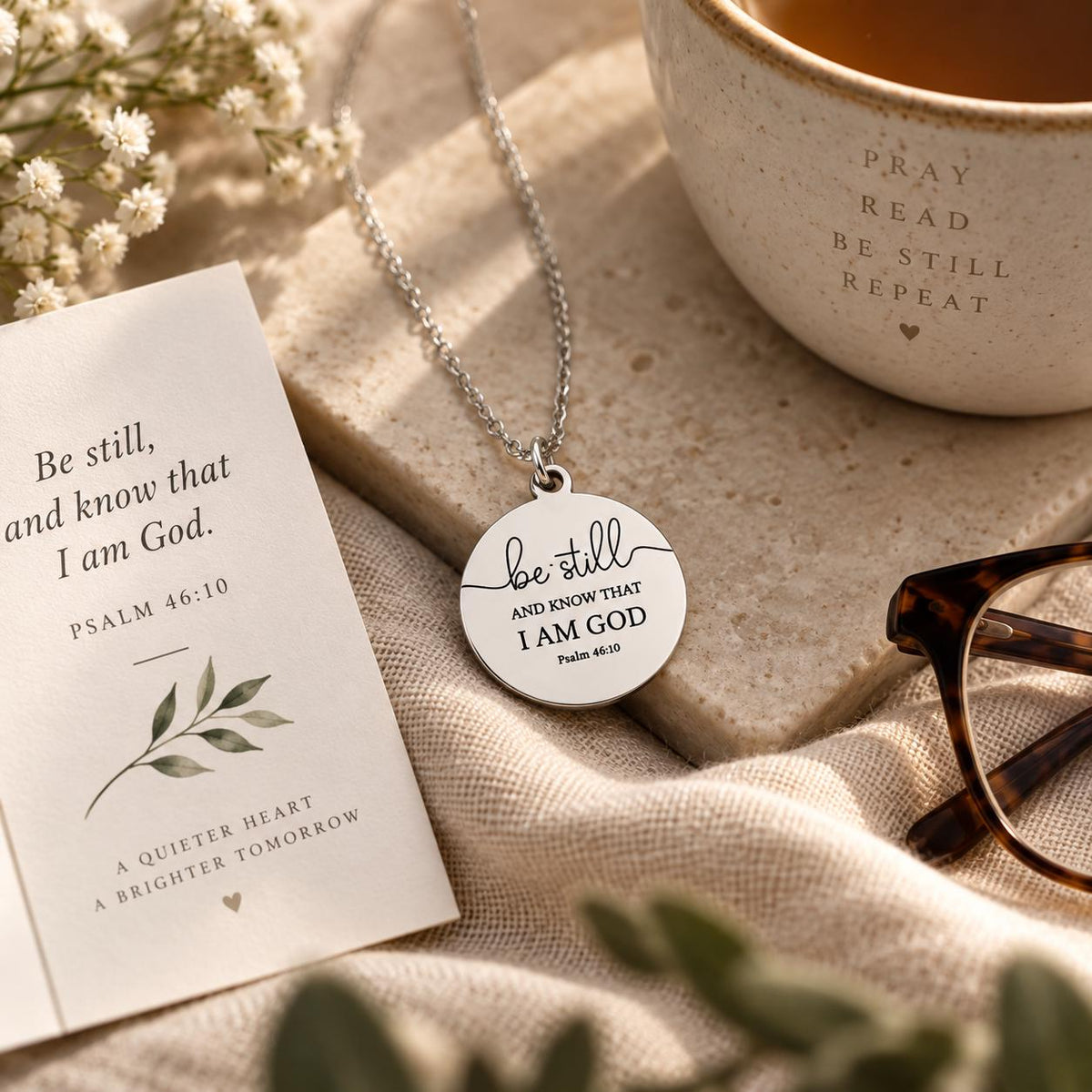 Be Still and Know Psalm 46:10 Personalized Bible Verse Necklace Christian Gift