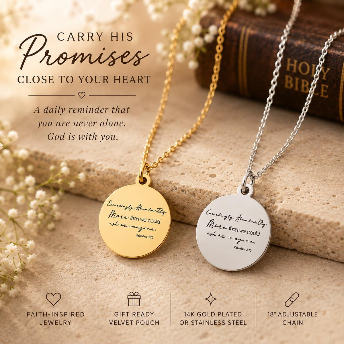 Exceedingly Abundantly Necklace Ephesians 3:20 | Christian Scripture Necklace | Faith Jewelry Gift for Her