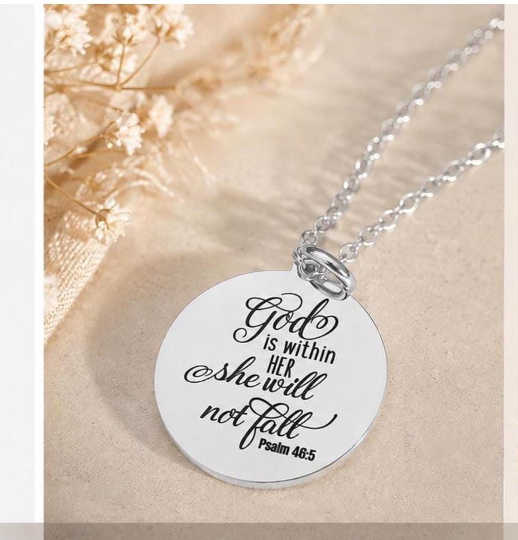 God is within her Bible Verse Necklace, Psalm 46:5, Christian Jewelry, Christian Gifts for Women, Scripture Necklace, Affirmation Baptism