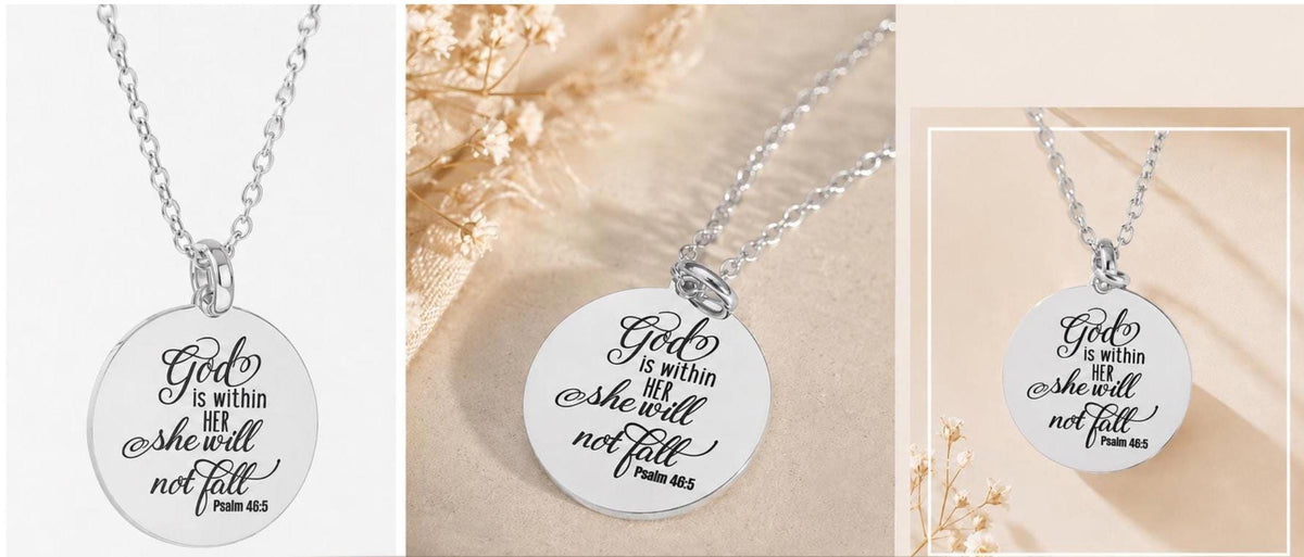 God is within her Bible Verse Necklace, Psalm 46:5, Christian Jewelry, Christian Gifts for Women, Scripture Necklace, Affirmation Baptism