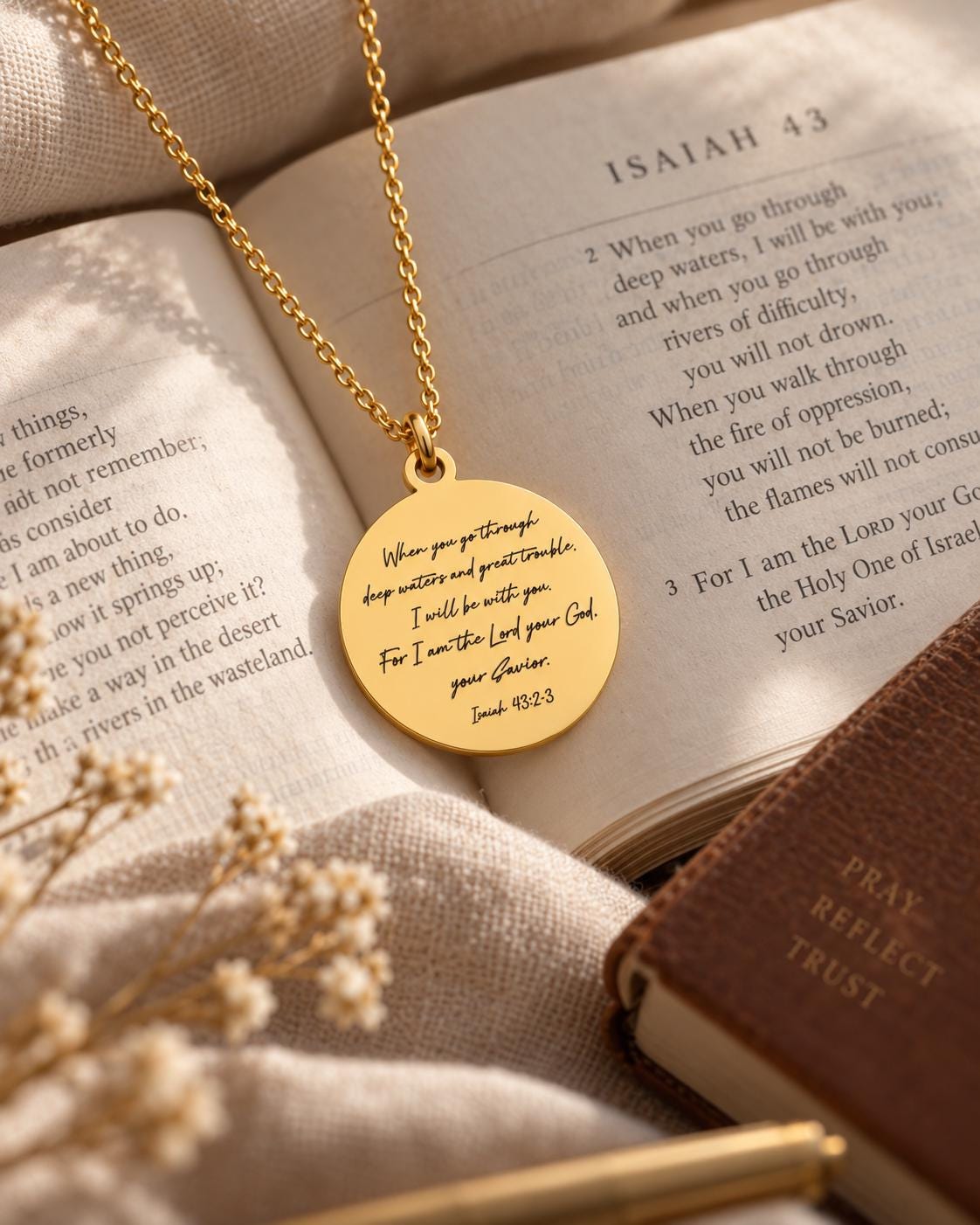 When You Go Through Deep Waters Necklace, Isaiah 43:2 Jewelry, Christian Encouragement Gift, Faith Necklace for Women, God Is With You Penda