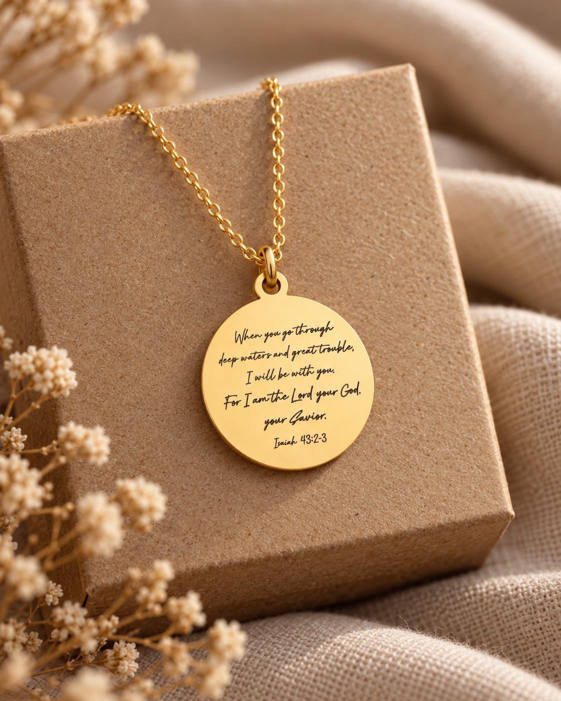 When You Go Through Deep Waters Necklace, Isaiah 43:2 Jewelry, Christian Encouragement Gift, Faith Necklace for Women, God Is With You Penda