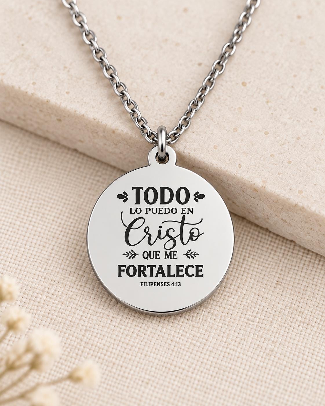 Philippians 4:13 Spanish Bible Verse Necklace - Stainless Steel Christian Jewelry