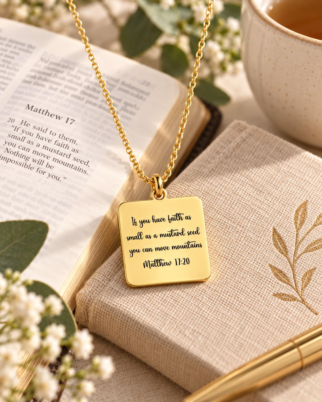 Mustard Seed Faith Necklace, Matthew 17:20 Necklace, Silver Scripture Necklace, Christian Gift for Her, Faith Can Move Mountains Jewelry