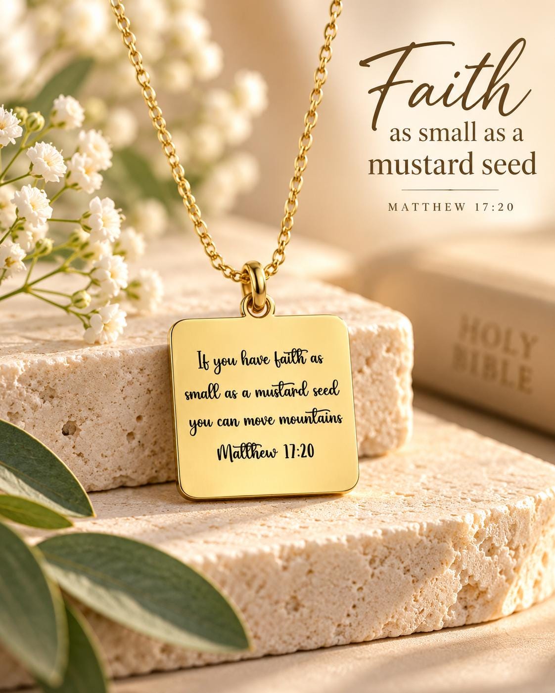 Mustard Seed Faith Necklace, Matthew 17:20 Necklace, Silver Scripture Necklace, Christian Gift for Her, Faith Can Move Mountains Jewelry