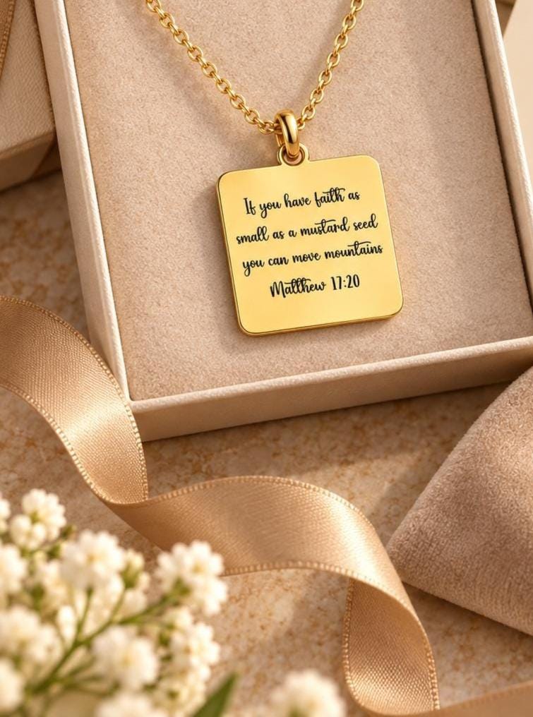 Mustard Seed Faith Necklace, Matthew 17:20 Necklace, Silver Scripture Necklace, Christian Gift for Her, Faith Can Move Mountains Jewelry