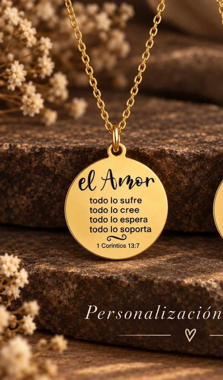 1 Corinthians 13:7 Gold Necklace - Spanish Christian Gift