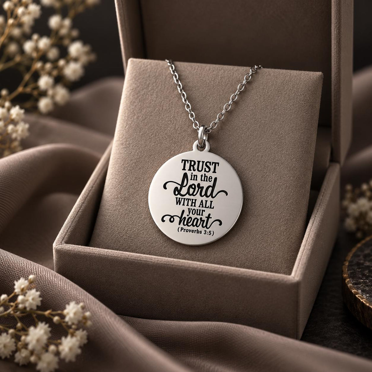 Proverbs 3:5 Necklace, Trust in the Lord Necklace, Christian Scripture Jewelry, Silver Bible Verse Pendant, Faith Gift for Women