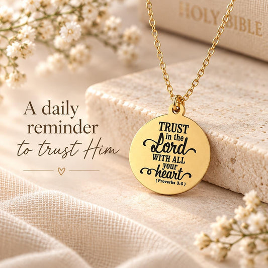 Proverbs 3:5 Necklace, Trust in the Lord Necklace, Christian Scripture Jewelry, Silver Bible Verse Pendant, Faith Gift for Women