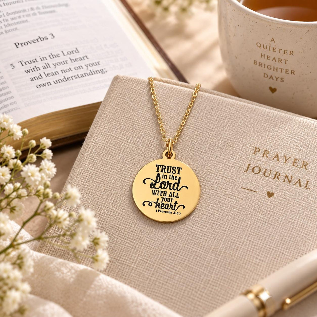 Proverbs 3:5 Necklace, Trust in the Lord Necklace, Christian Scripture Jewelry, Silver Bible Verse Pendant, Faith Gift for Women