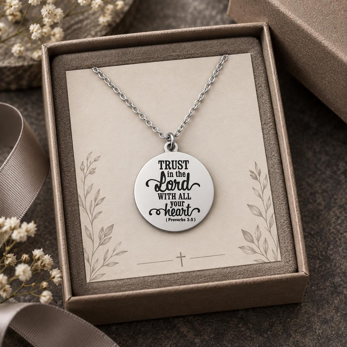 Proverbs 3:5 Necklace, Trust in the Lord Necklace, Christian Scripture Jewelry, Silver Bible Verse Pendant, Faith Gift for Women