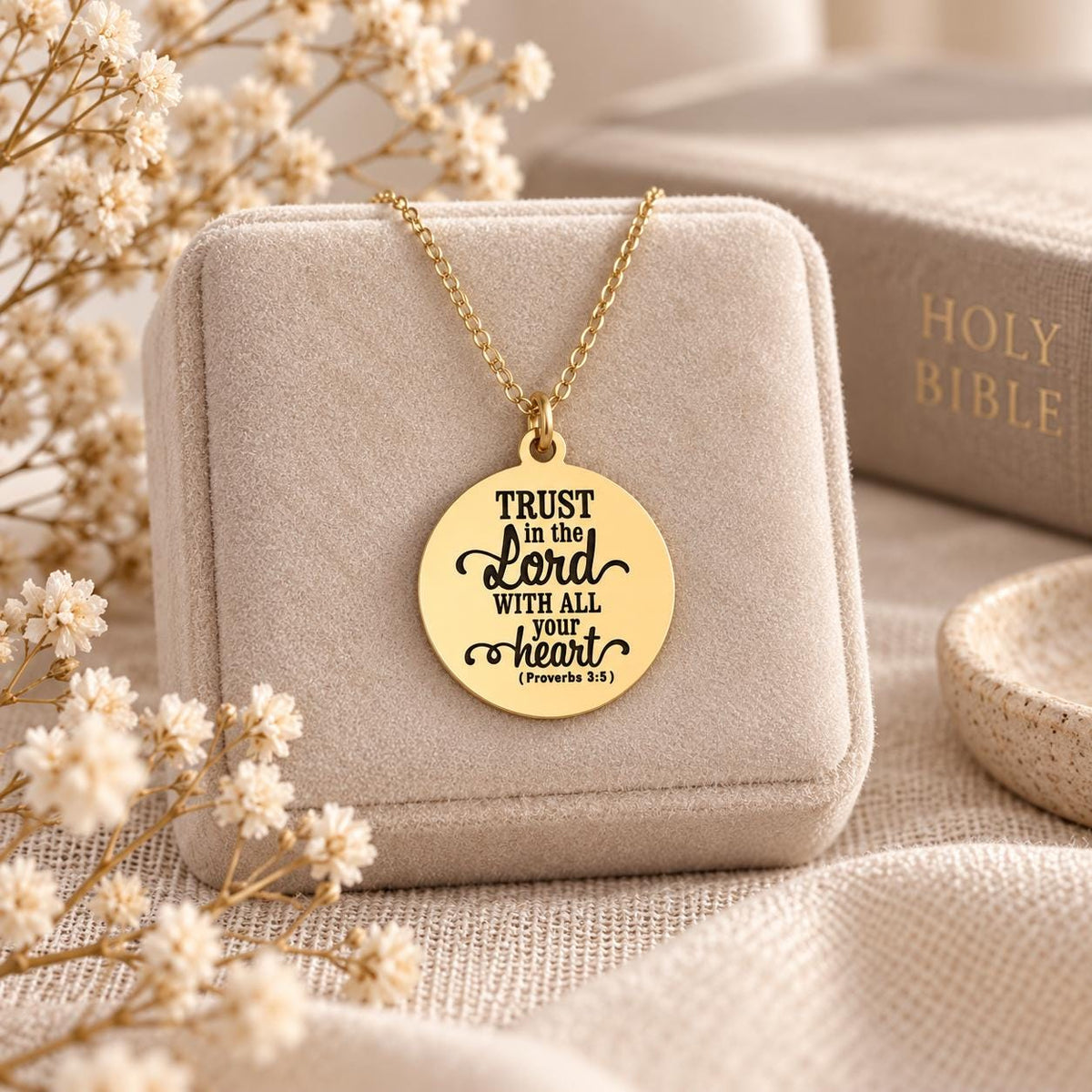 Proverbs 3:5 Necklace, Trust in the Lord Necklace, Christian Scripture Jewelry, Silver Bible Verse Pendant, Faith Gift for Women